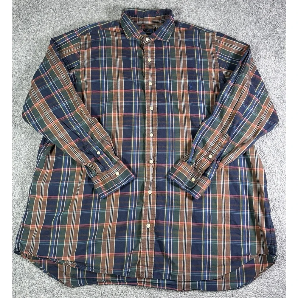 Polo Ralph Lauren Shirt Mens 2XB Big Madras Plaid Long Sleeve Button Down Pony